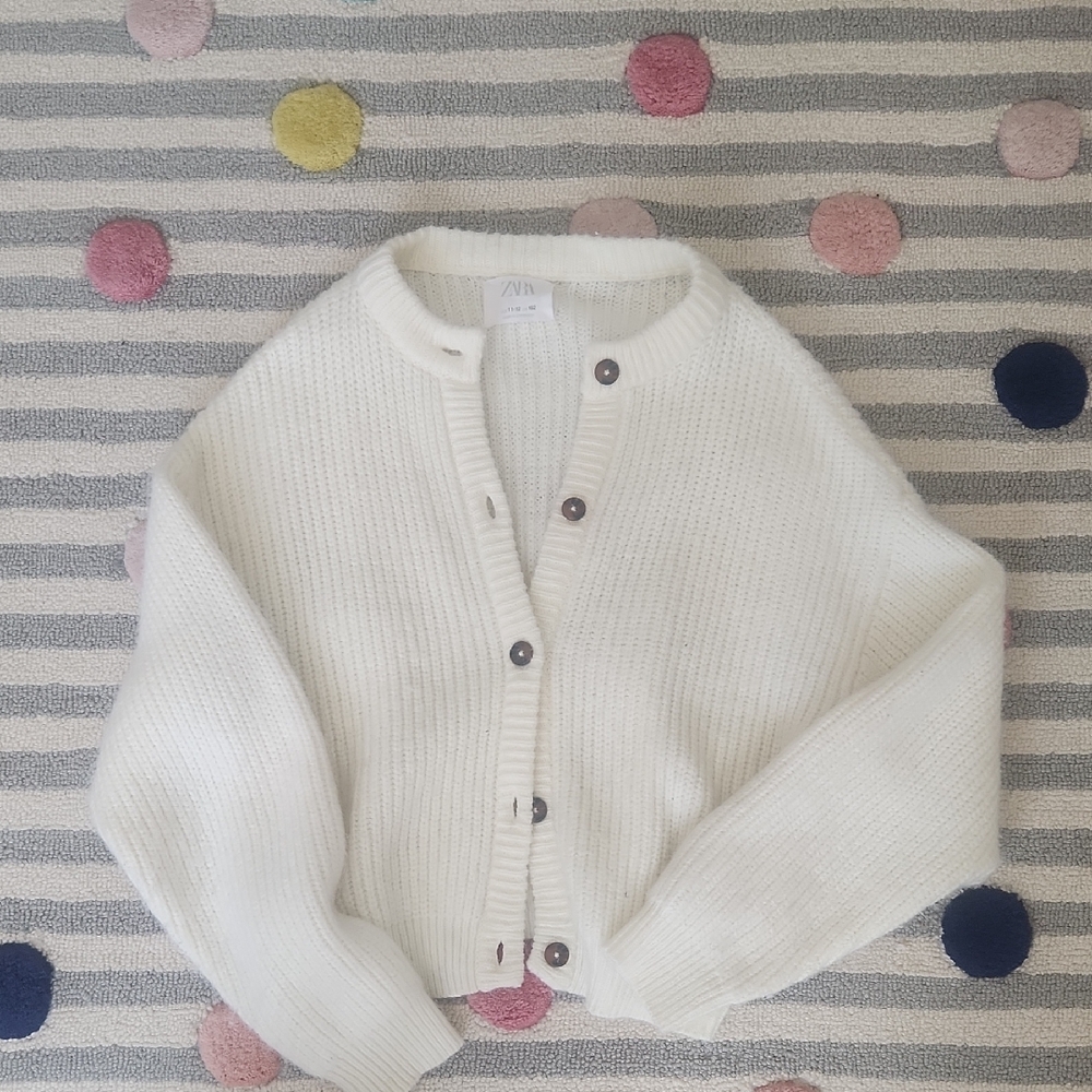 Zara Kids White Cardigan Sweater